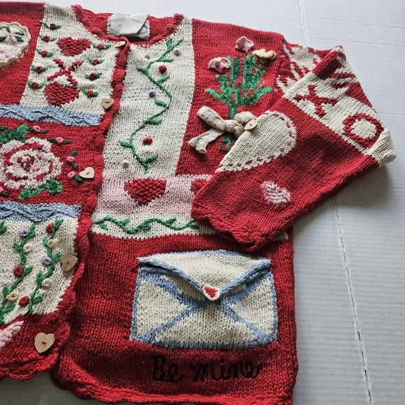 Vintage Eagle's Eye Red Valentine's Day Knit Ugly Sweater - Picture 3 of 16